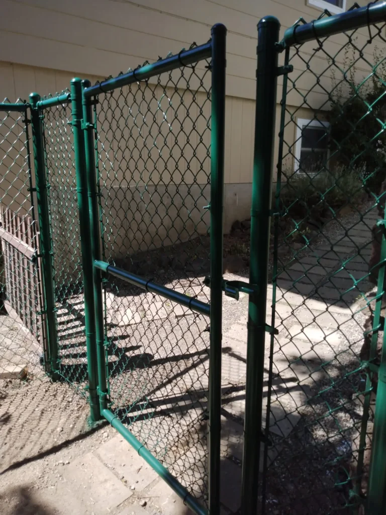 Green chain link & garden gate — 2