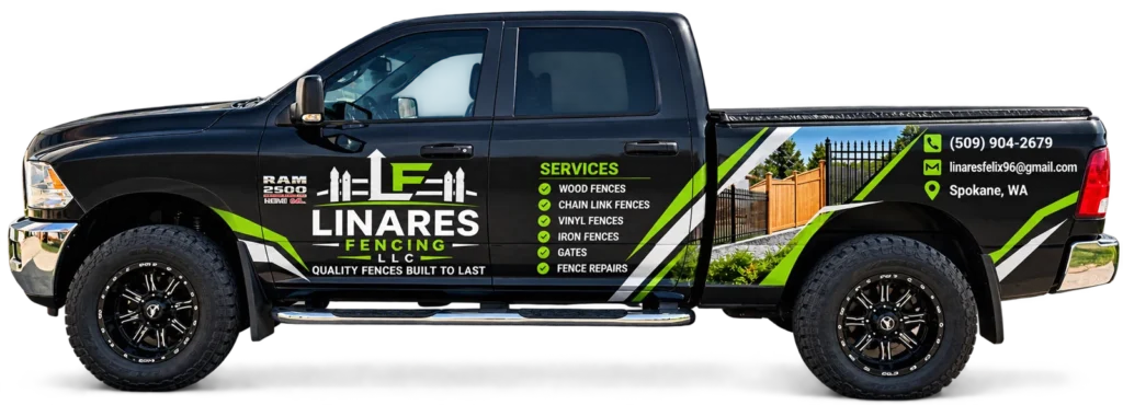 Linares Fencing branded work truck